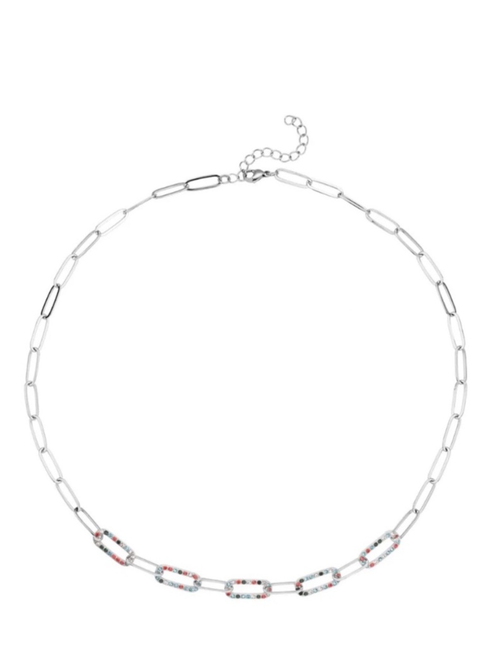 Multi Color Austrian Crystal Paper Clip Chain Necklace (20-22 Inches)